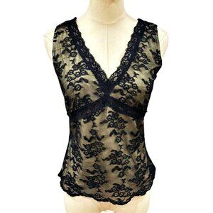 VTG Y2K Babydoll Tank CAMI Size M Black Lace Whimsigoth Edgy Grunge Dark Cottage